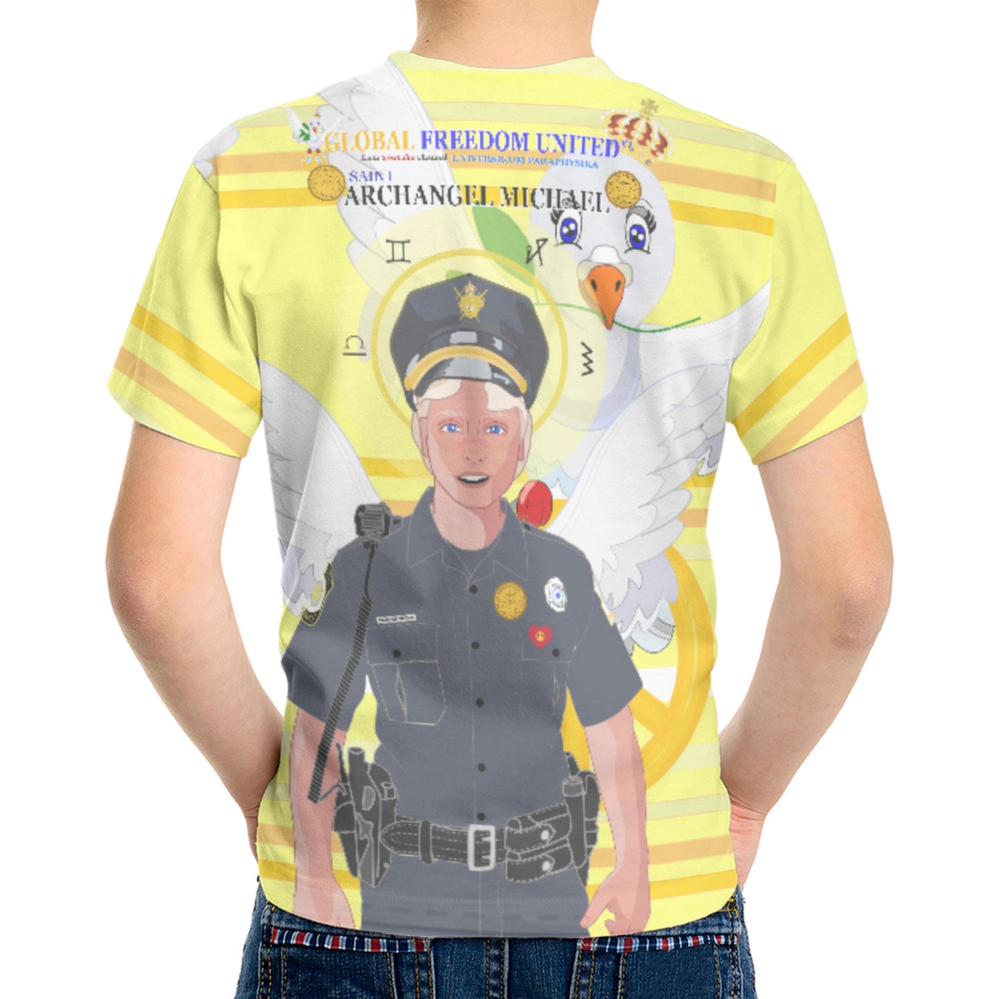Childrens T-shirt GLOBAL FREEDOM UNITED© Archangel Michael As Policemen Yellow