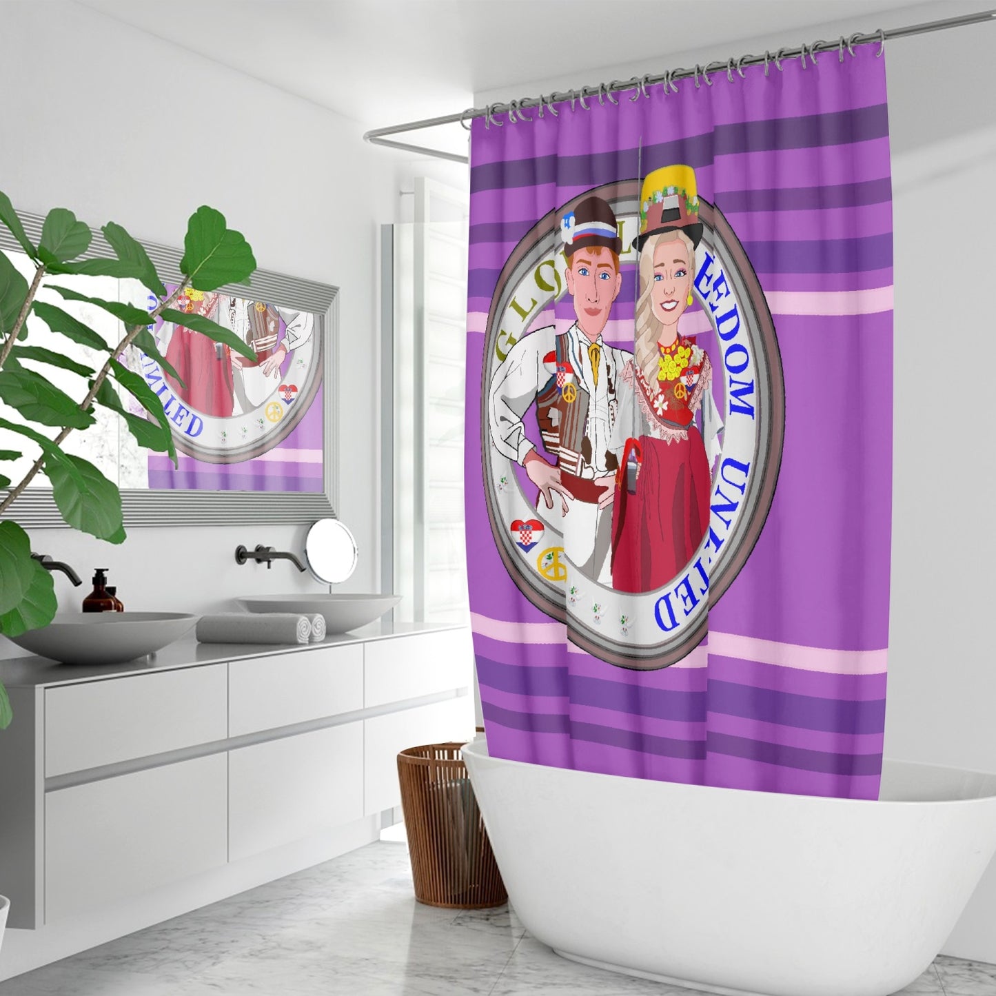 GLOBAL FREEDOM UNITED© Couple Croatia Lilac - Quick-drying Shower Curtain