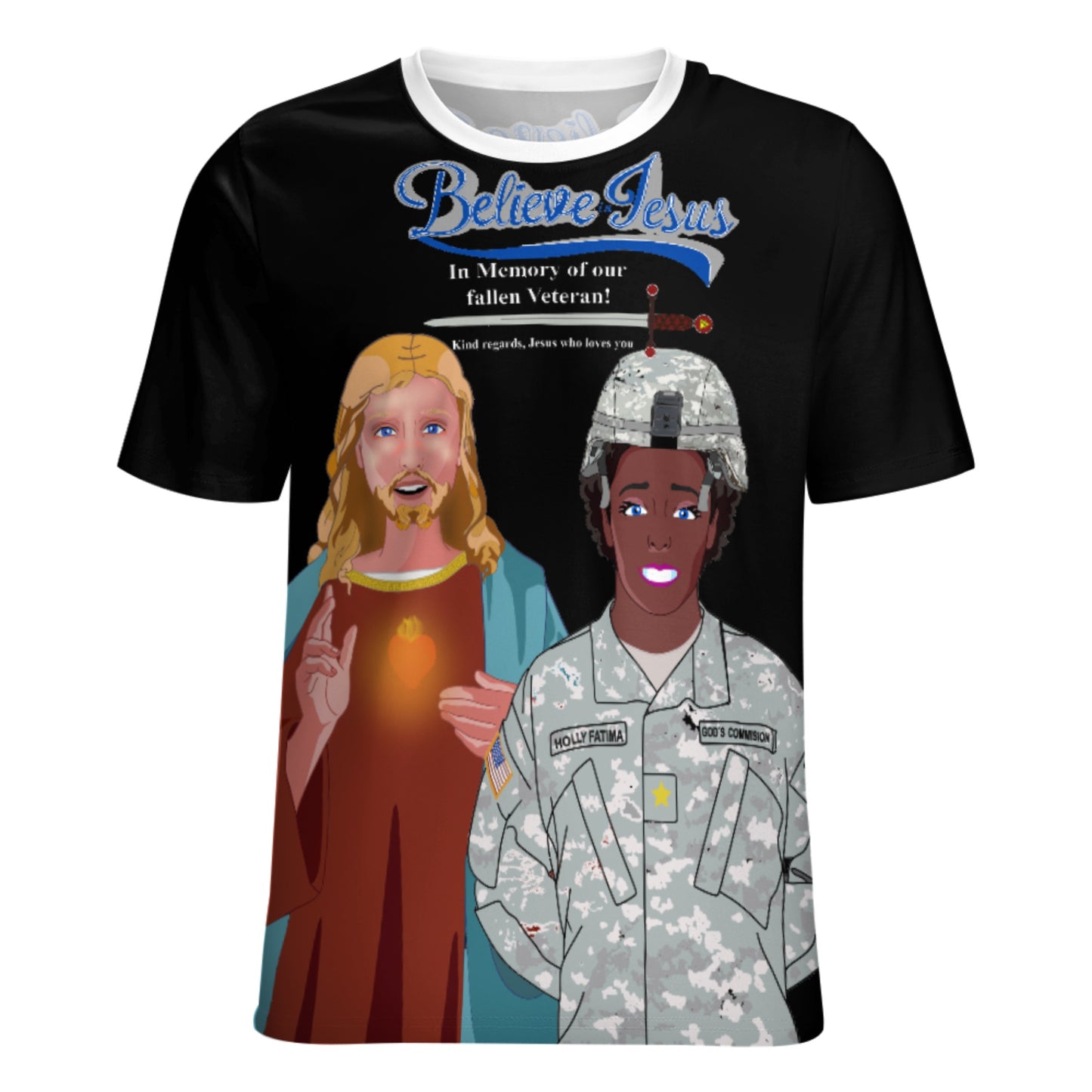 Women´s Black T-shirt Black GLOBAL FREEDOM UNITED© Jesus Christ For Fallen Veteran US  Afro American Soldiers V2
