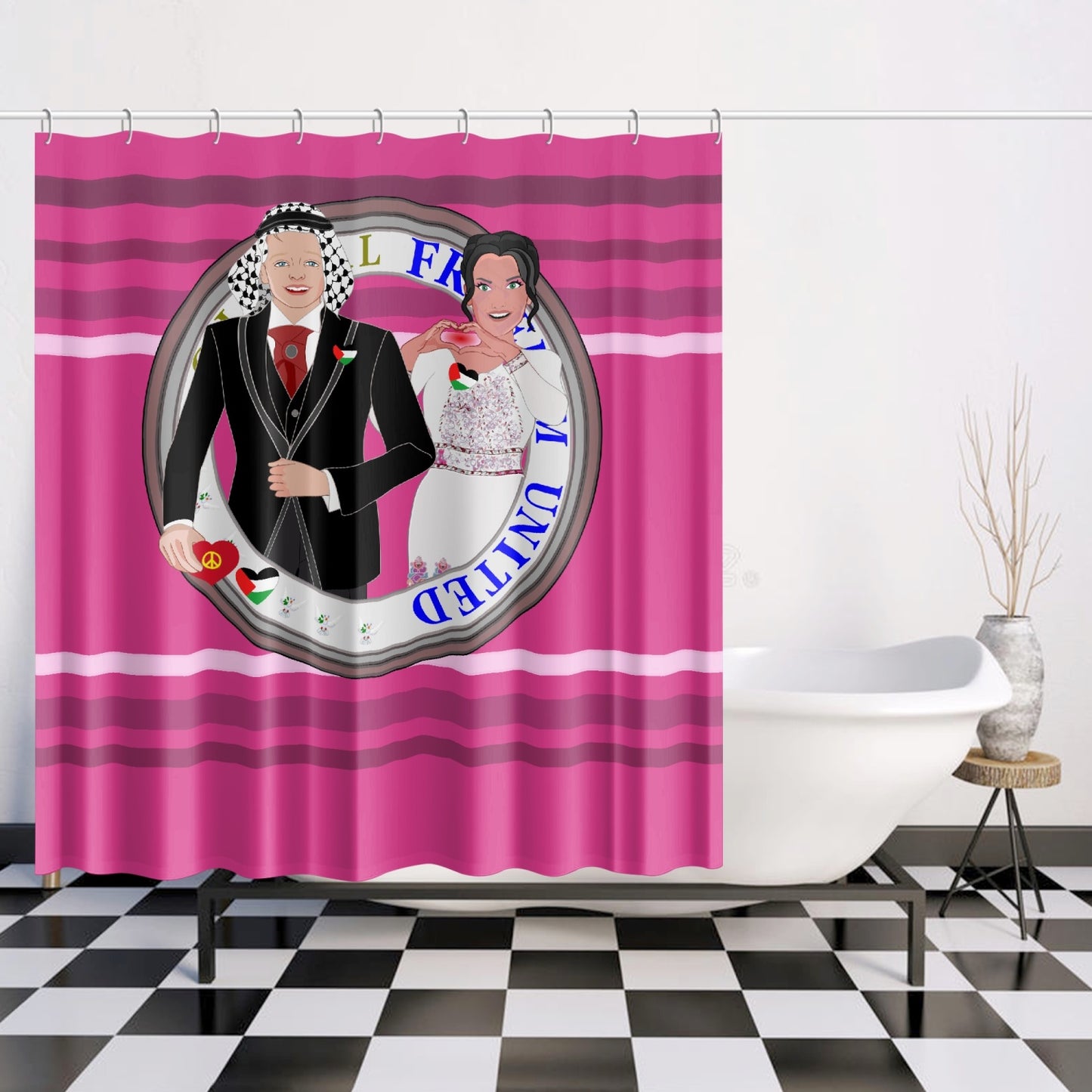 GLOBAL FREEDOM UNITED© Couple Palestina Pink2 - Quick-drying Shower Curtain