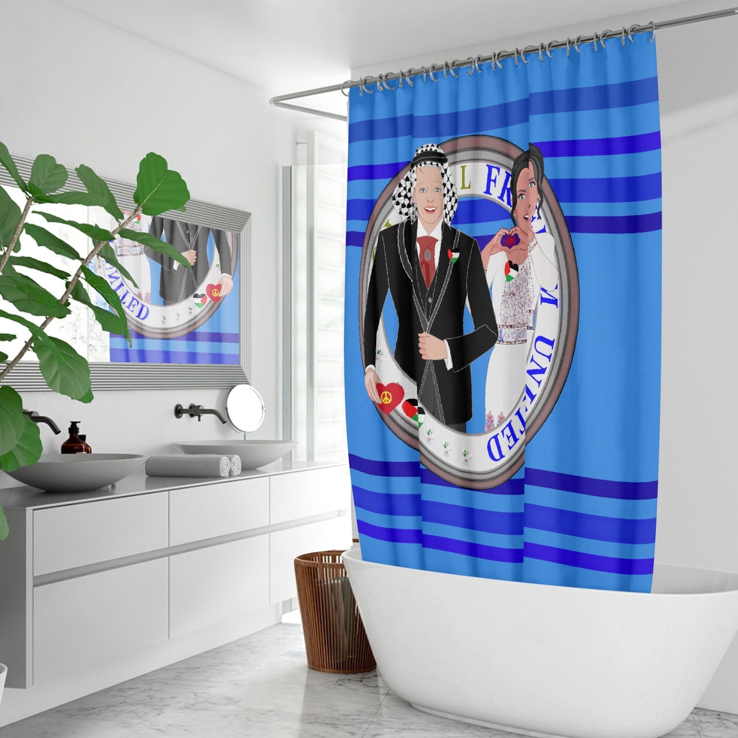 GLOBAL FREEDOM UNITED© Couple Palestina Deep Blue - Quick-drying Shower Curtain