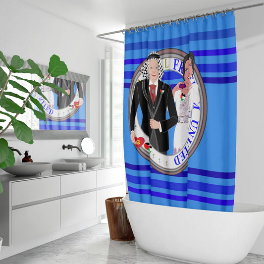 GLOBAL FREEDOM UNITED© Couple Palestina Deep Blue - Quick-drying Shower Curtain