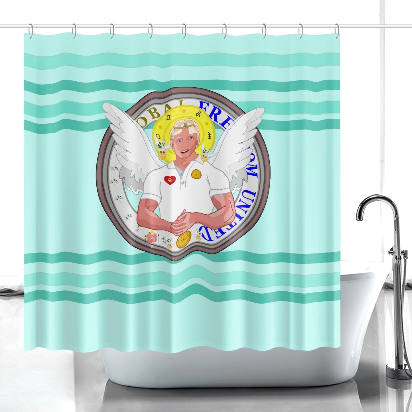 Quick-drying Shower Curtain GLOBAL FREEDOM UNITED© Archangel Michael Version 2 Light Green