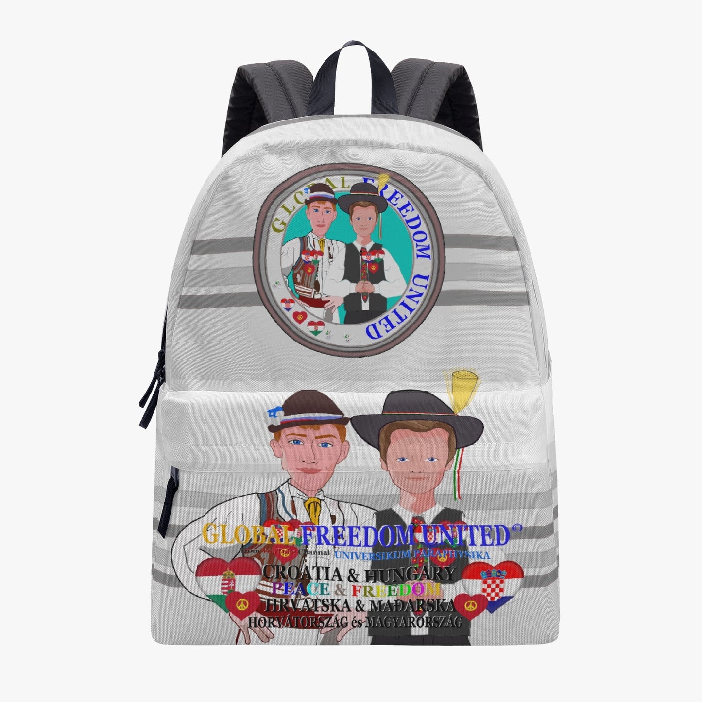 GLOBAL FREEDOM UNITED MEN CROATIA & HUNGARIA OLD PEACE GREY All-over-print Canvas Backpack