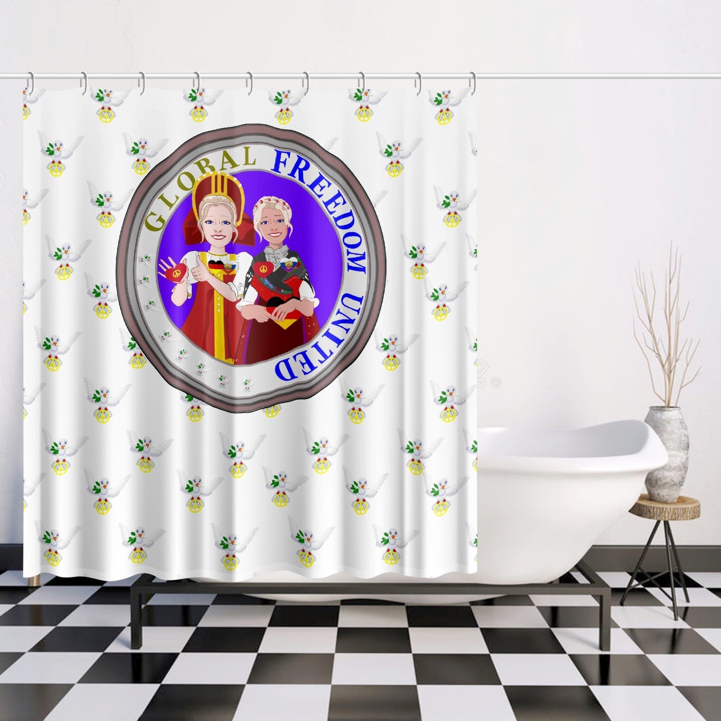 GLOBAL FREEDOM UNITED© WOMEN RUSSIA & GERMANY OLD PEACE WIGHT Quick-drying Shower Curtain