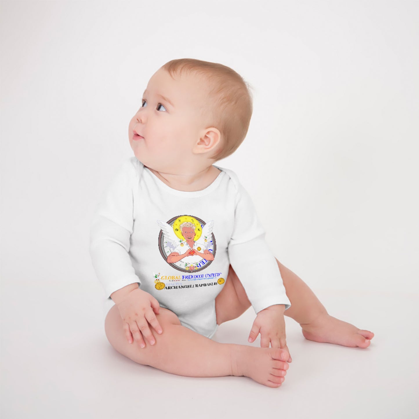Baby Long-sleeve Bodysuit Global Freedom United© Archangel Rafael Old Latin