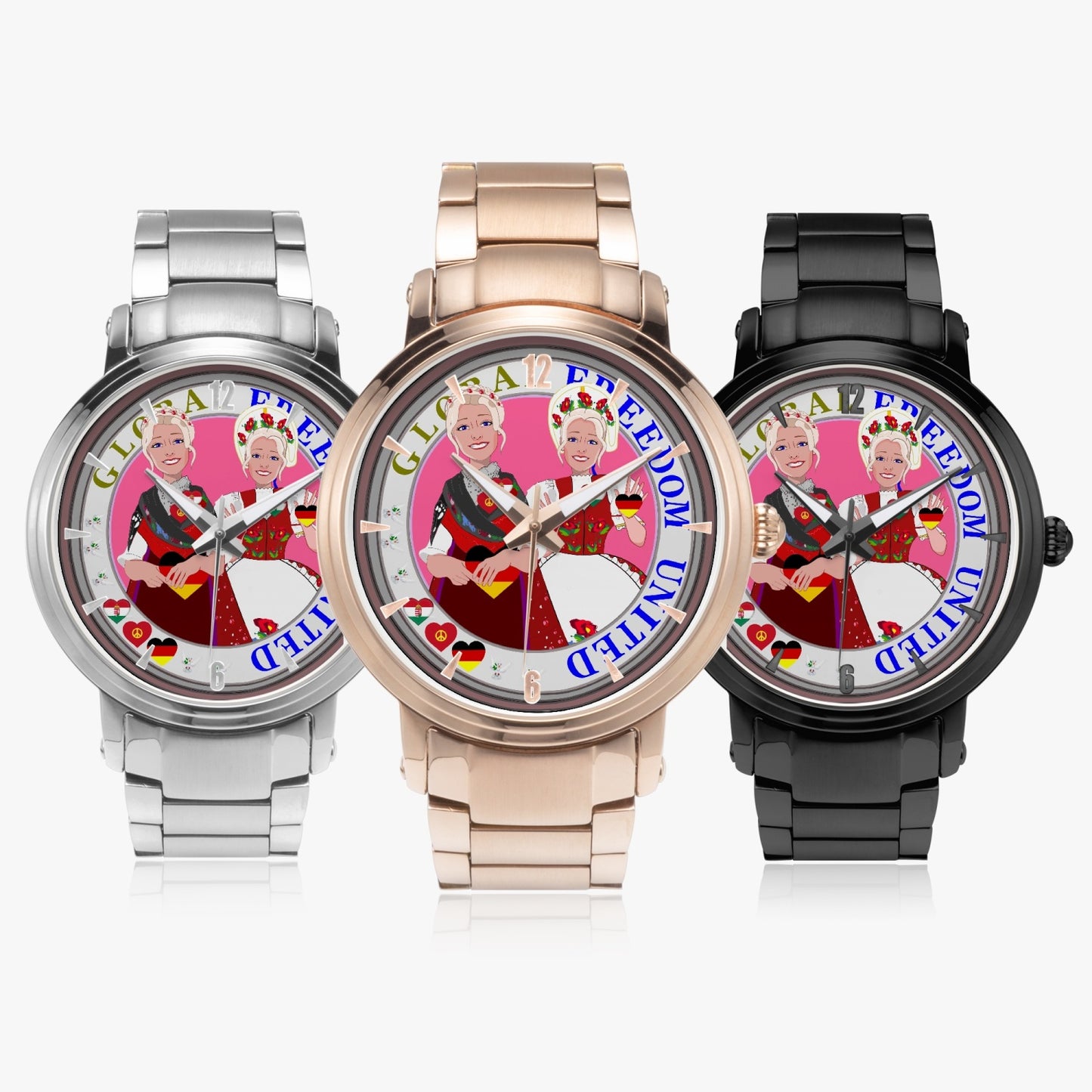 New Steel Strap Automatic Watch (With Indicators) GLOBAL FREEDOM UNITED WOMEN GERMANY & HUNGARY