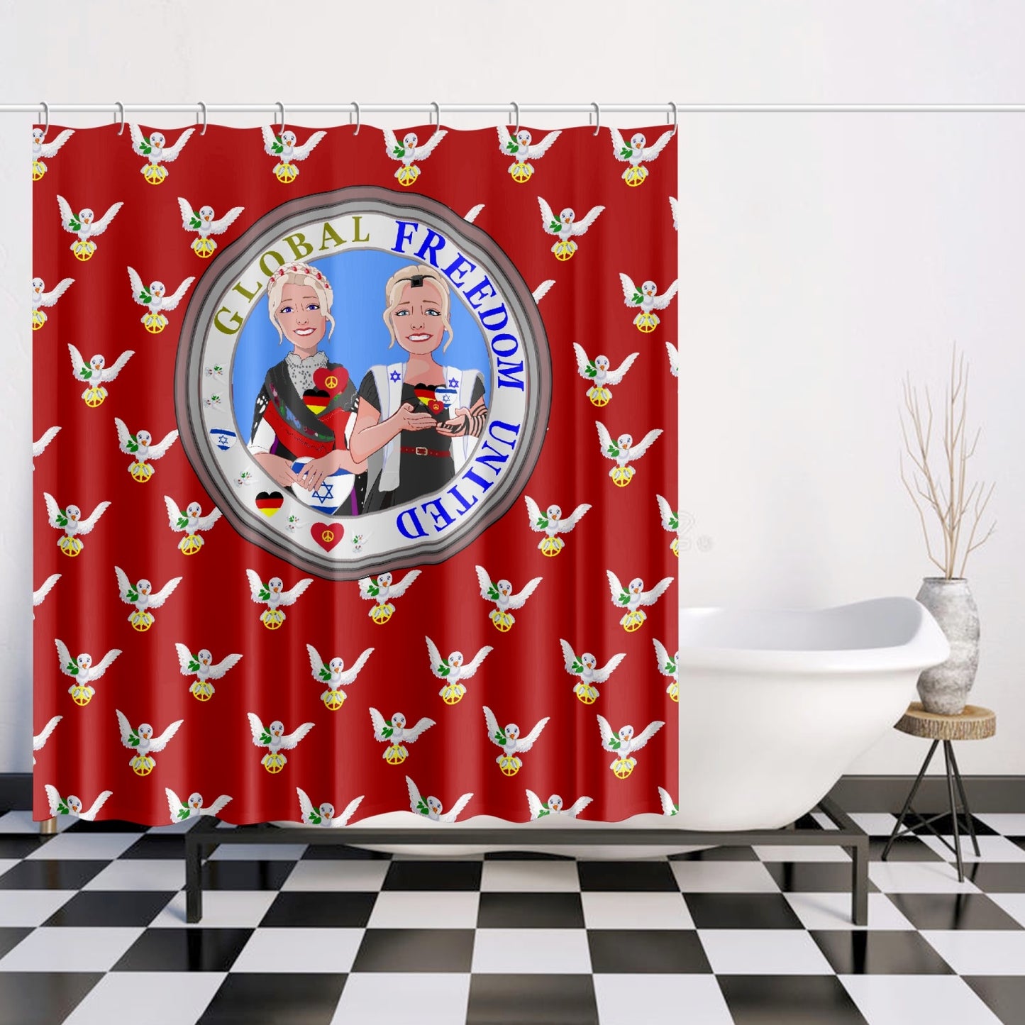 GLOBAL FREEDOM UNITED© WOMEN ISRAEL & GERMANY RED Quick-drying Shower Curtain