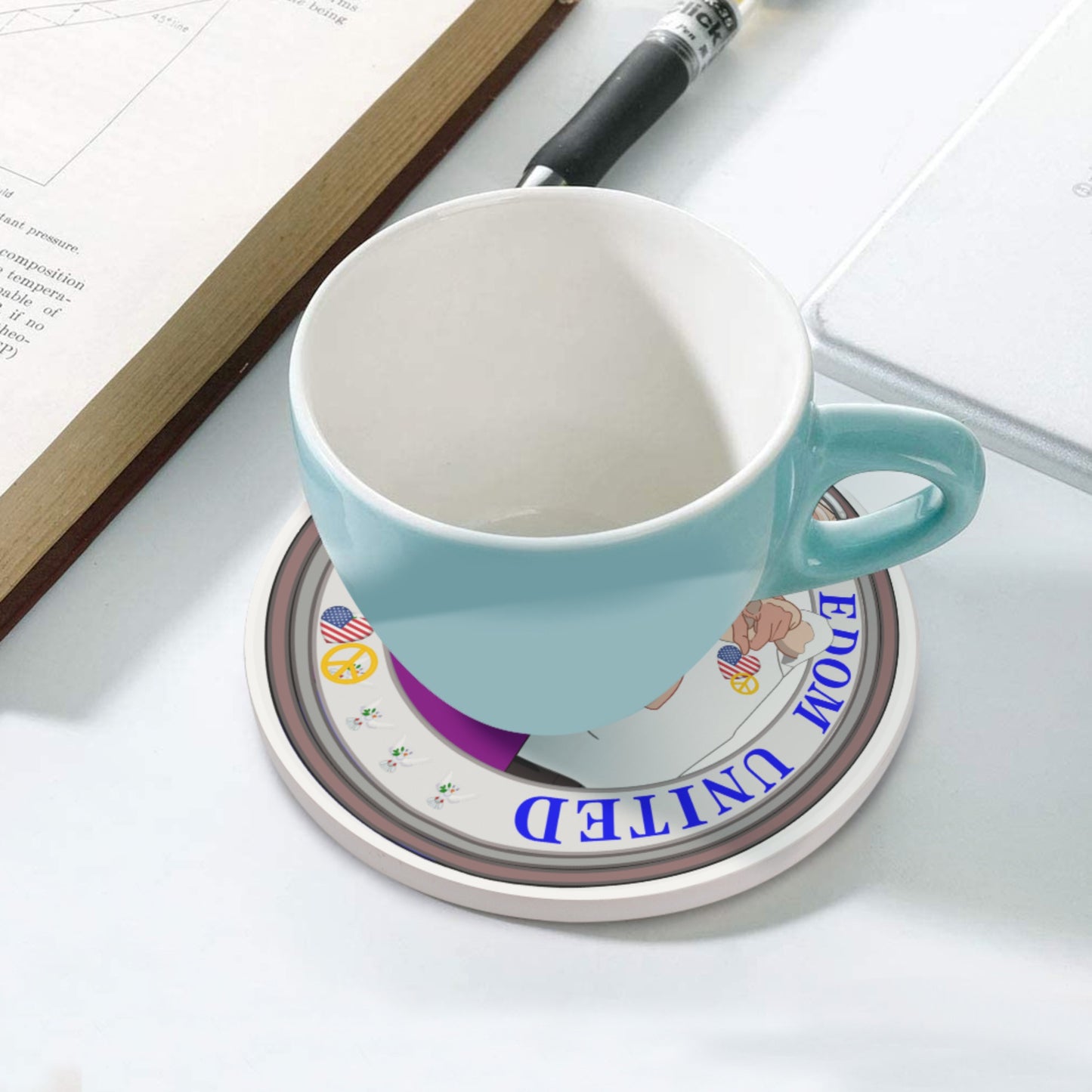 Ceramic Coasters Global Freedom United© Couple Usa Wight American