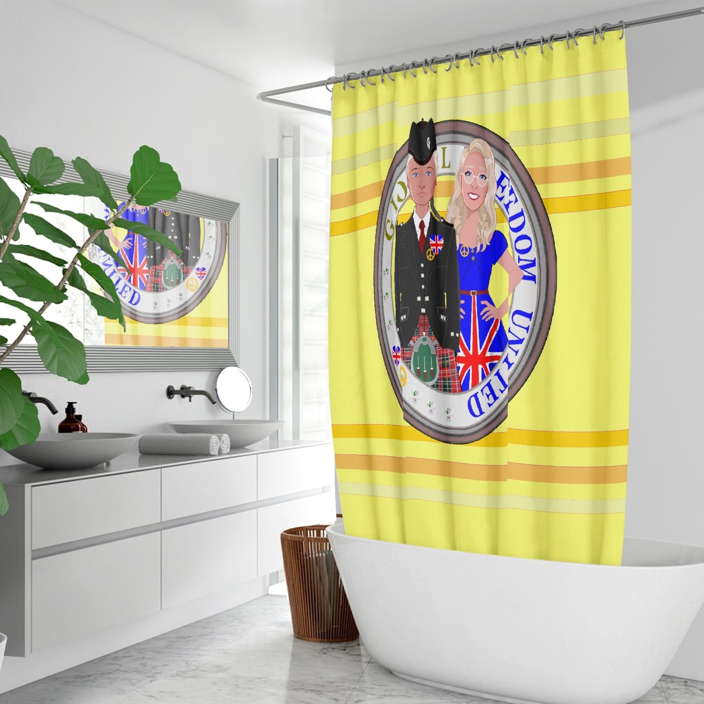 GLOBAL FREEDOM UNITED© Couple England Yellow - Quick-drying Shower Curtain
