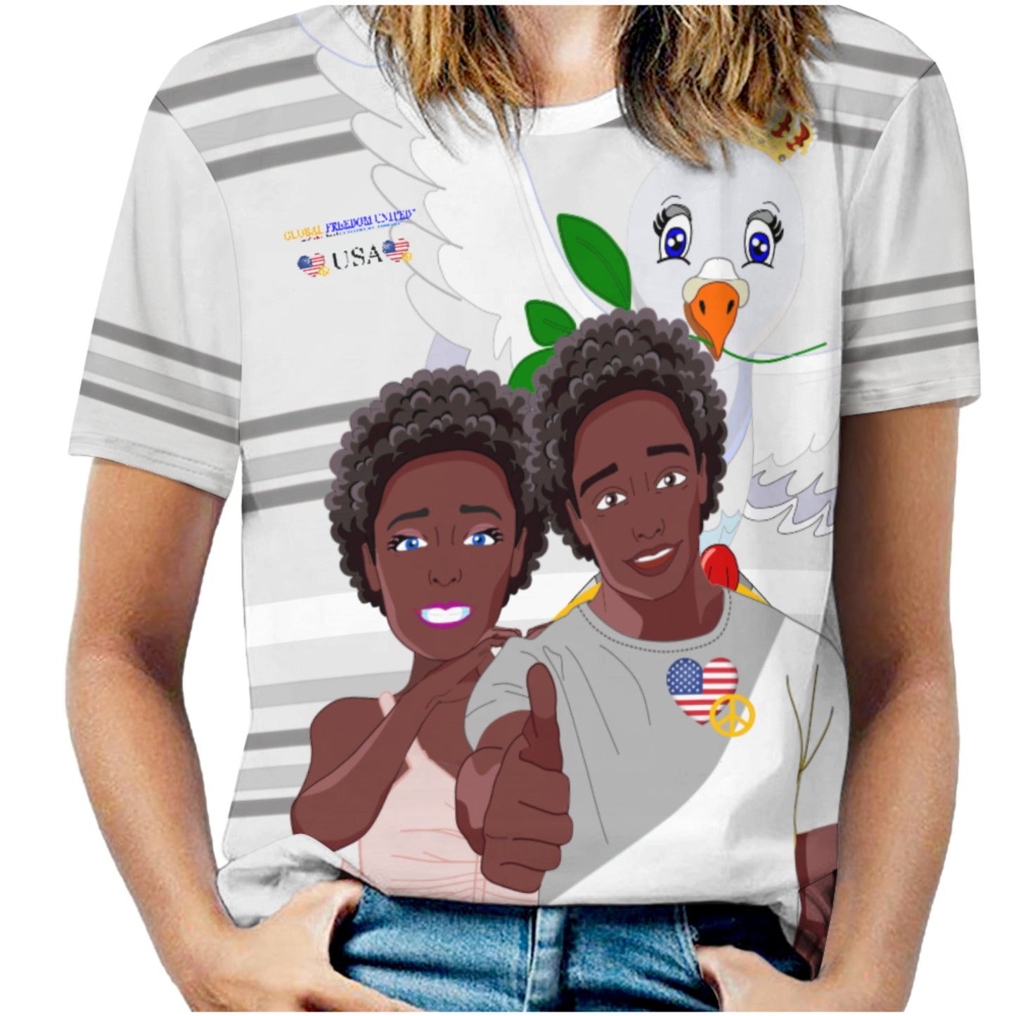 Women´s T-shirt 2 GLOBAL FREEDOM UNITED© Couple USA Afro American Grey