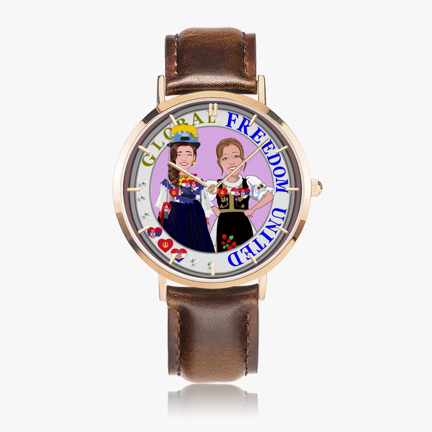 GLOBAL FREEDOM UNITED© Hot Selling Ultra-Thin Leather Strap Quartz Watch (Rose Gold With Indicators) Women Croatia & Serbia V1