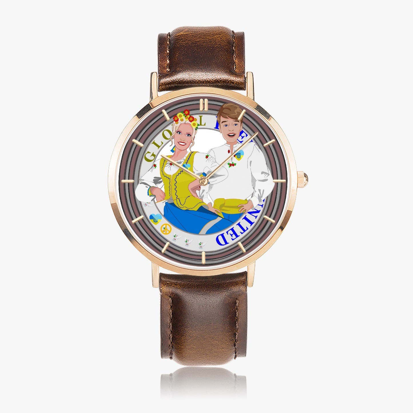 GLOBAL FREEDOM UNITED© Couple Ukrain Hot Selling Ultra-Thin Leather Strap Quartz Watch (Rose Gold With Indicators)