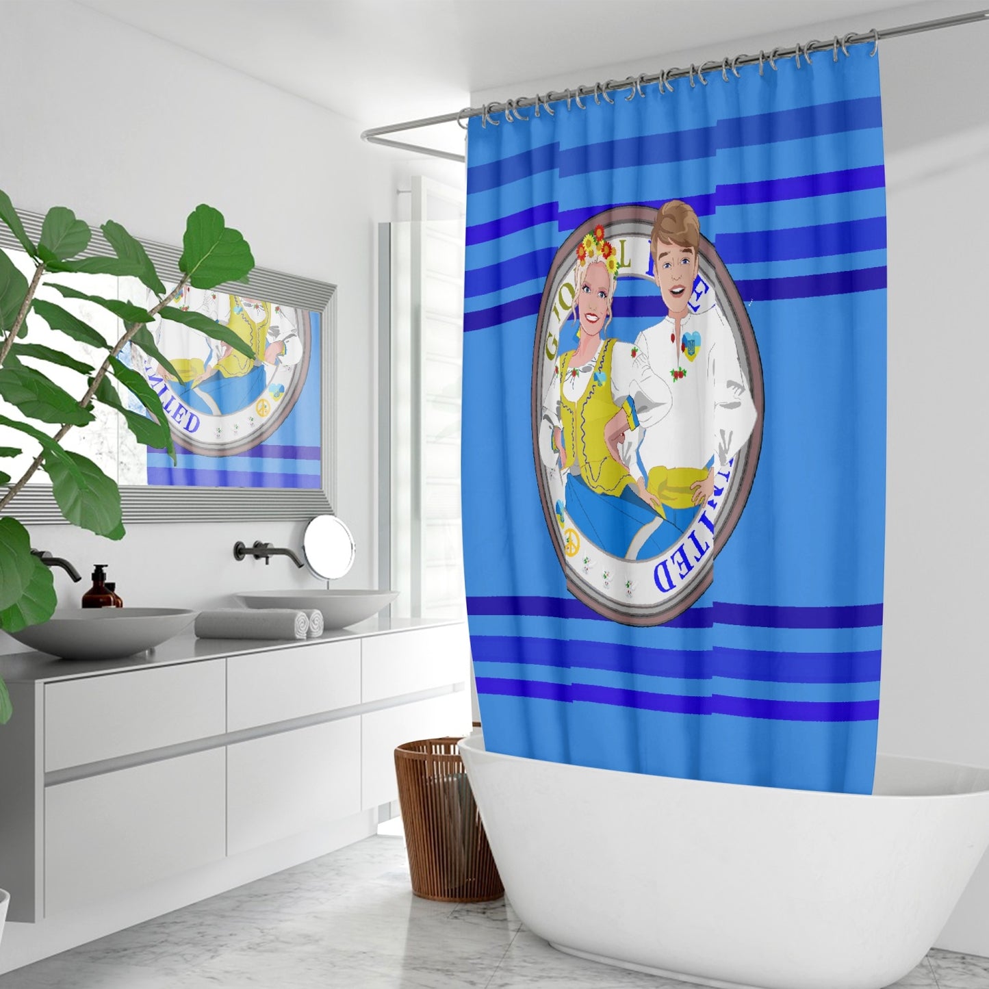 GLOBAL FREEDOM UNITED© Couple Ukrain Deep Blue - Quick-drying Shower Curtain