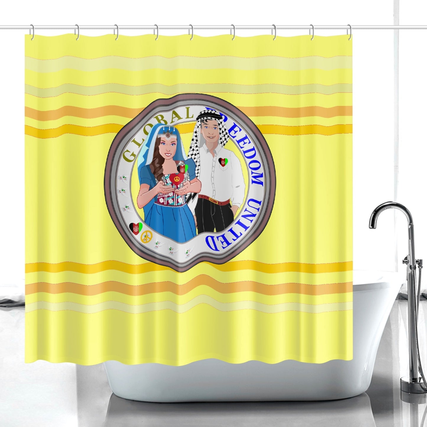 GLOBAL FREEDOM UNITED© Couple Afghanistan Yellow Quick-drying Shower Curtain