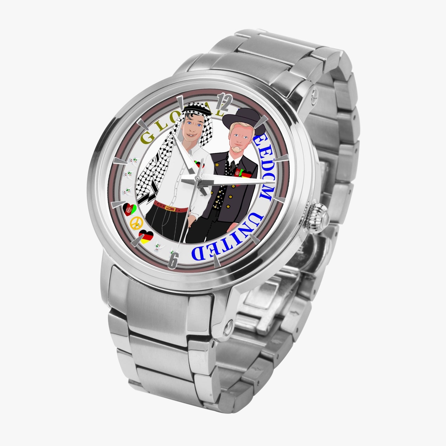 GLOBAL FREEDOM UNITED© New Steel Strap Automatic Watch (With Indicators) Men Afghanistan & Germany