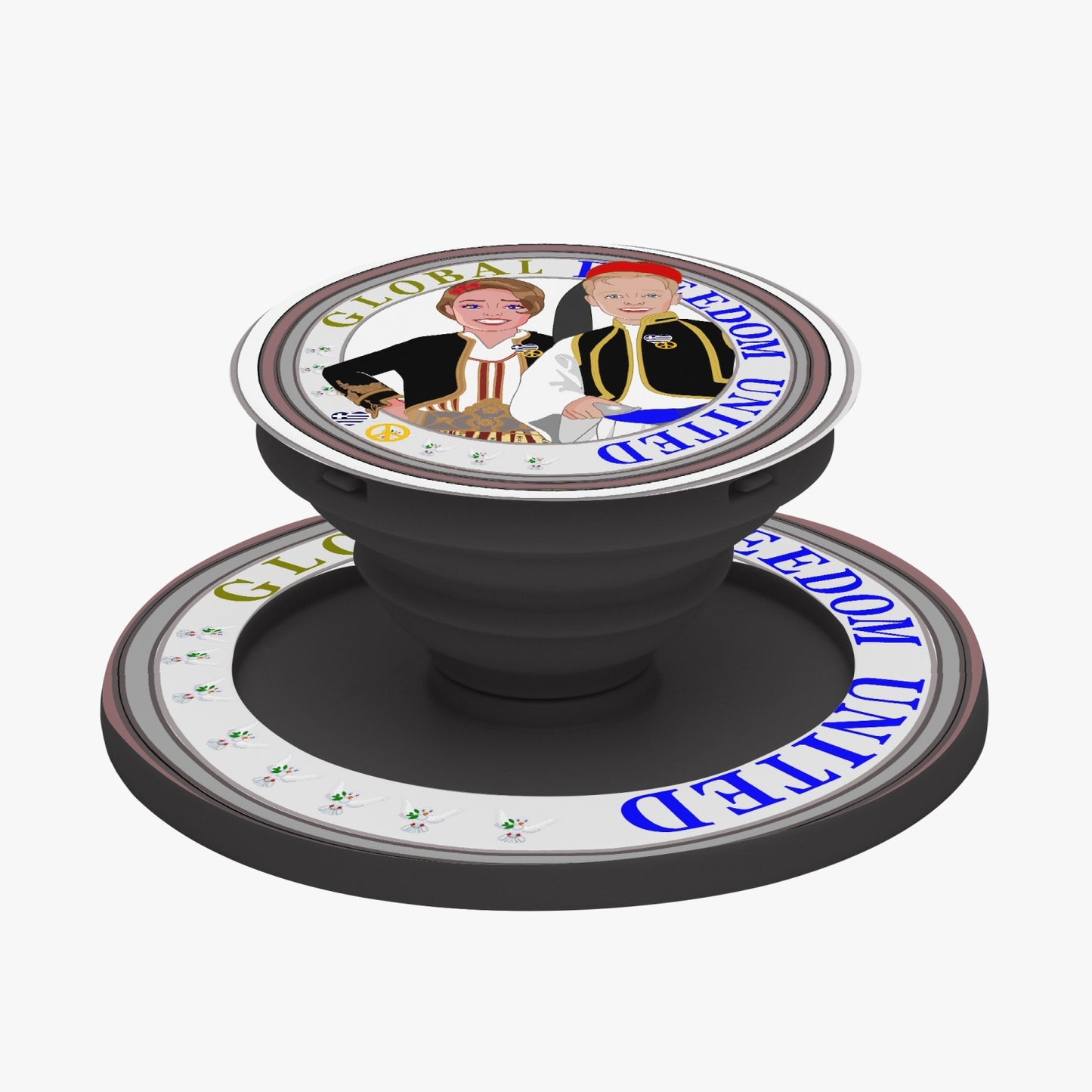 GLOBAL FREEDOM UNITED© Couple Greece Magnetic Collapsible Grip And Stand