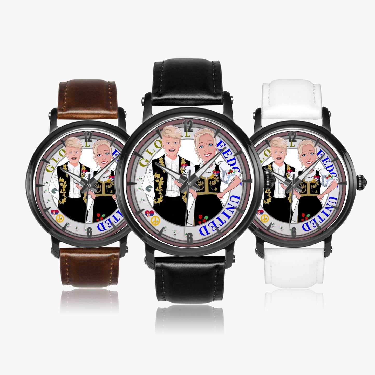 46mm Unisex Automatic Watch(Black) GLOBAL FREEDOM UNITED© COUPLE EDITION SERBIA BLACK