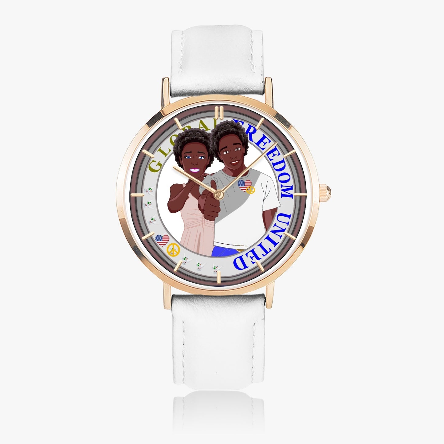 Hot Selling Ultra-Thin Leather Strap Quartz Watch (Rose Gold With Indicators) GLOBAL FREEDOM UNITED© COUPLE USA Afro Guys