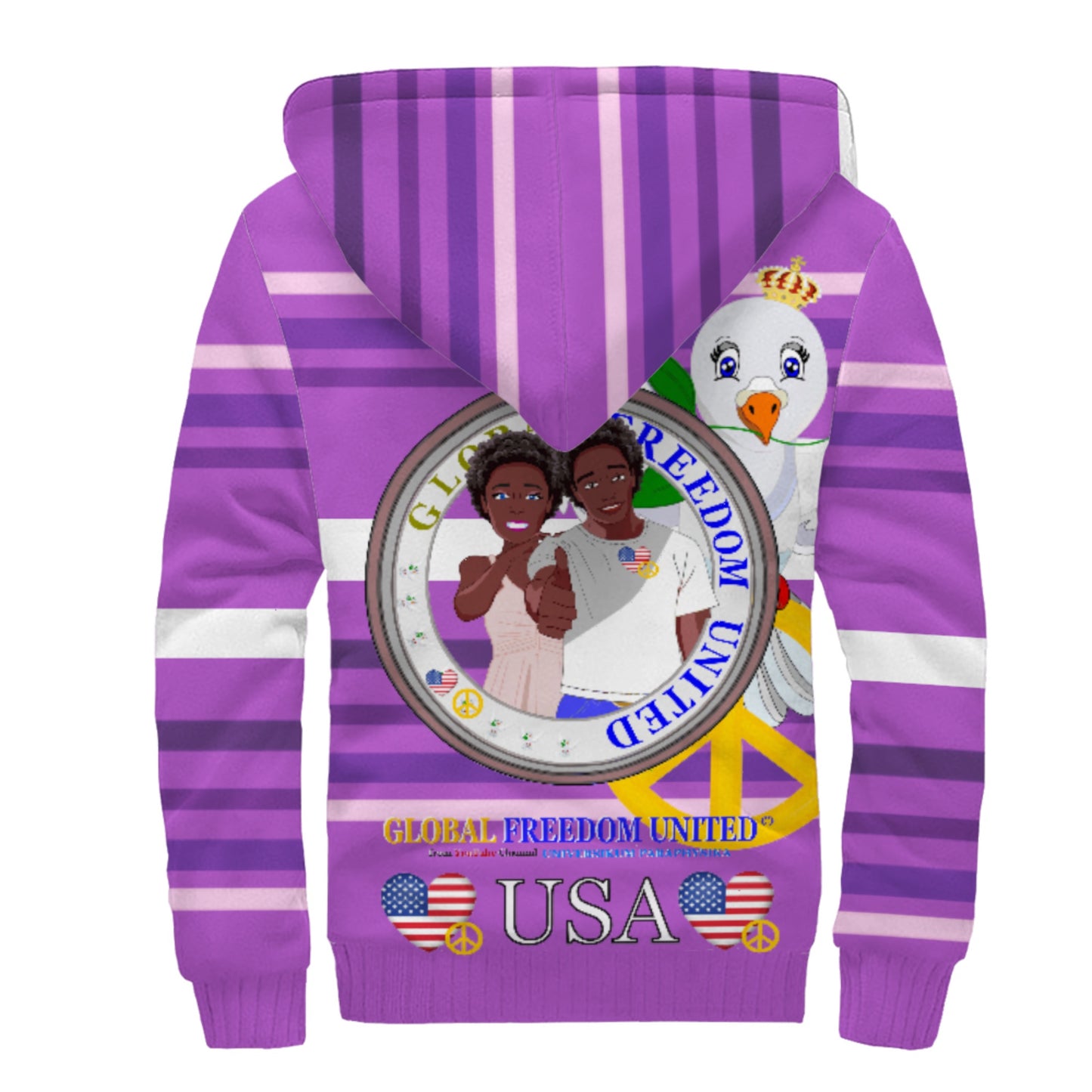 Plush Hoodie GLOBAL FREEDOM UNITED© Couple USA Afro American Lilac