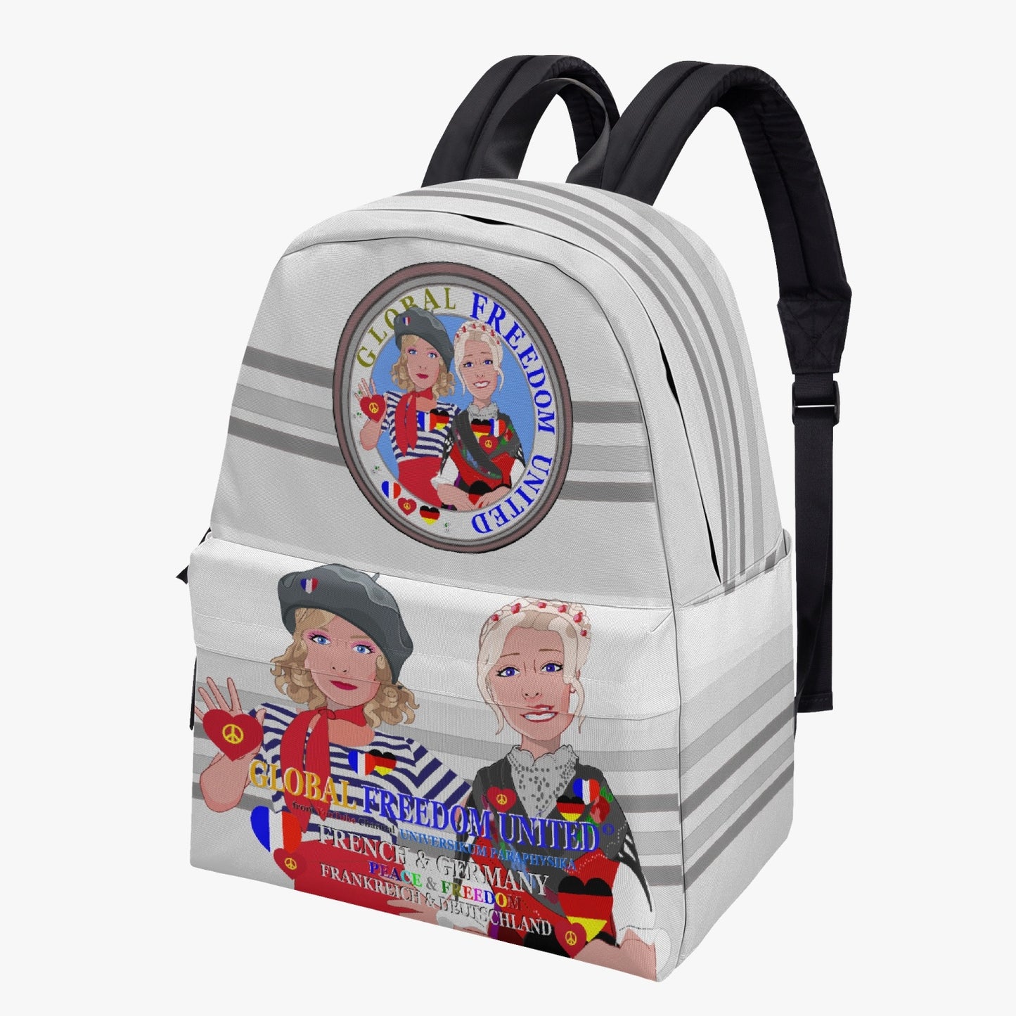 GLOBAL FREEDOM UNITED WOMEN FRENCH & GERMANY OLD PEACE  GREY All-over-print Canvas Backpack