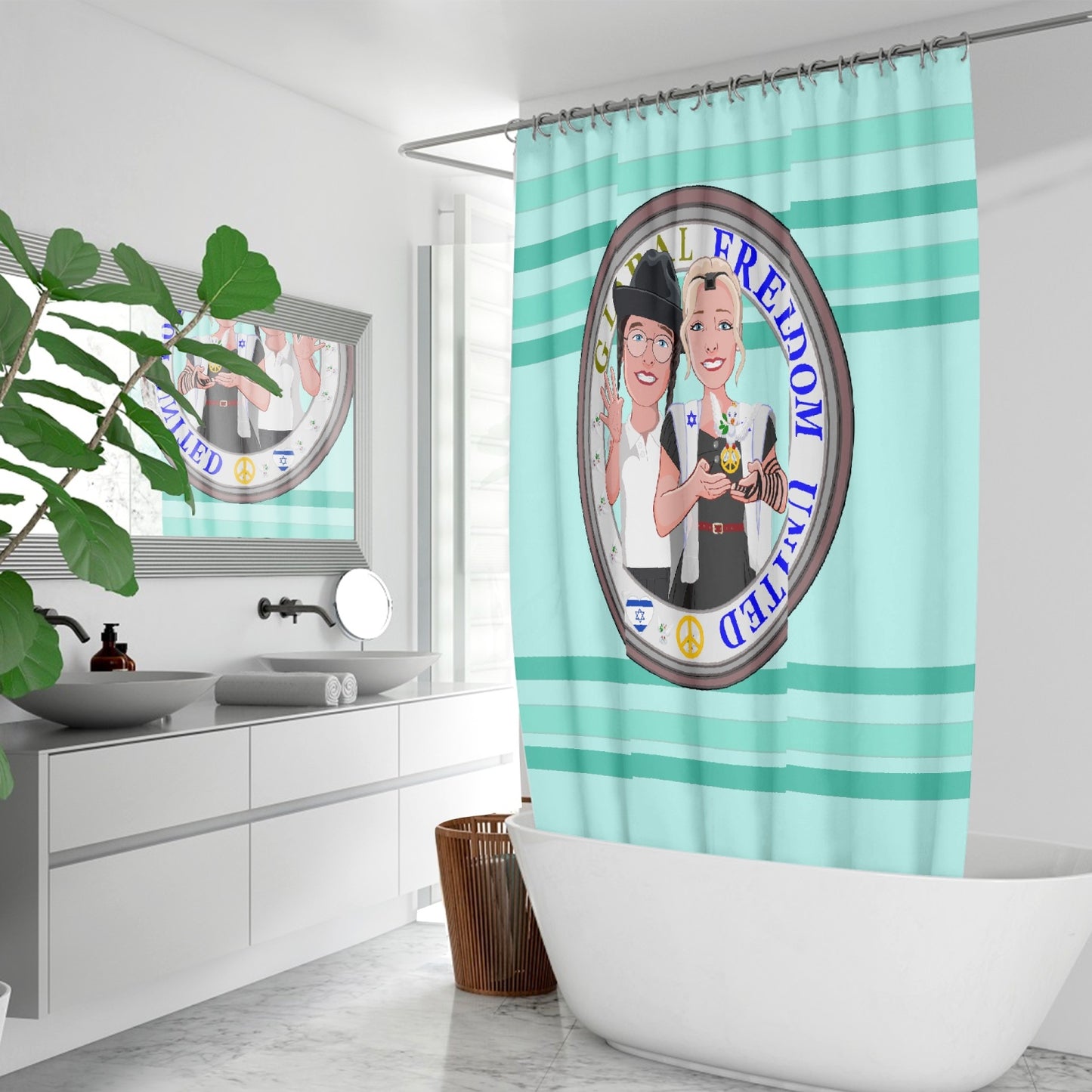 GLOBAL FREEDOM UNITED© Couple Israel Light Green - Quick-drying Shower Curtain