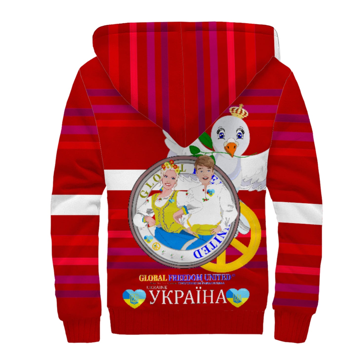 Plush Hoodie GLOBAL FREEDOM UNITED© Couple Ukrain Red