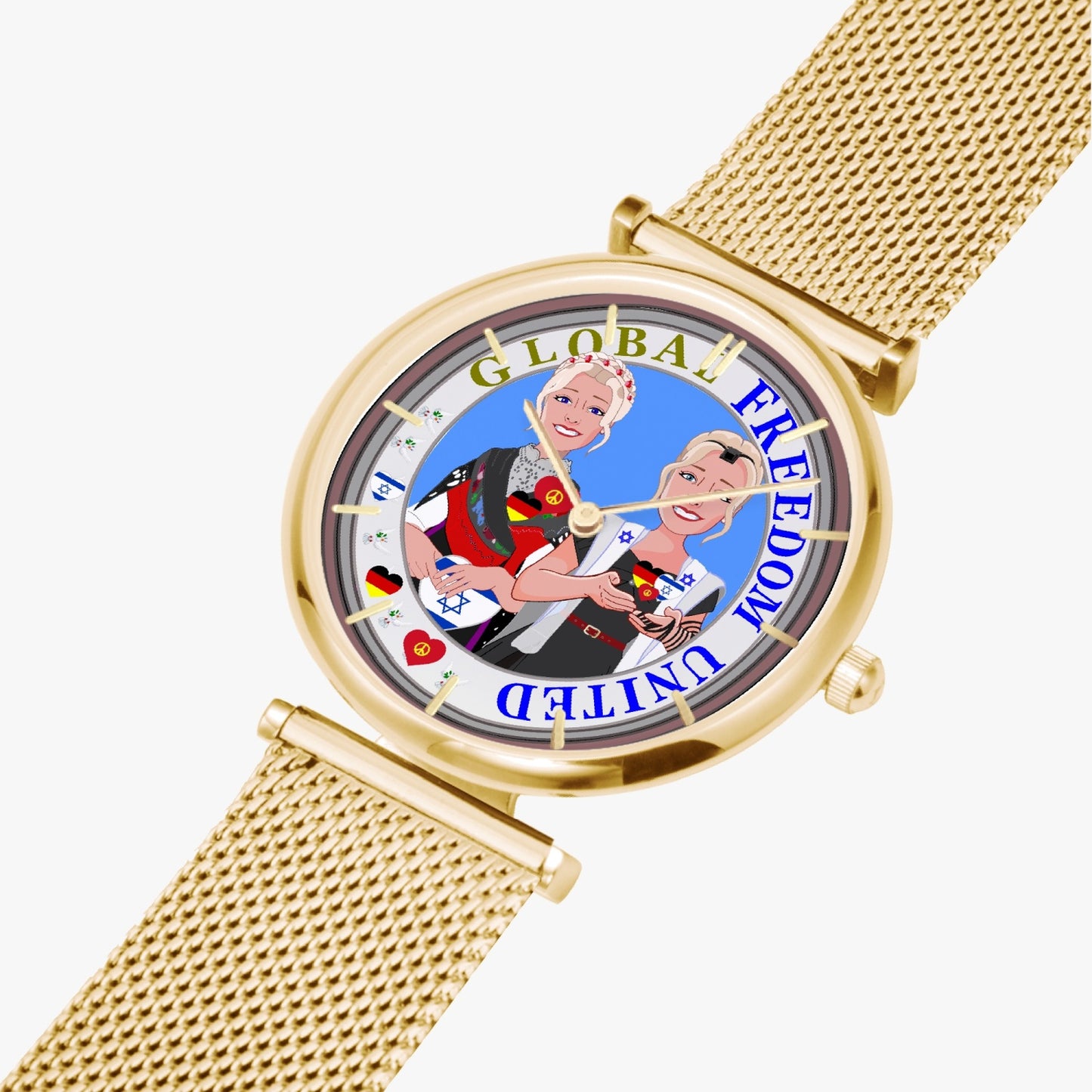 GLOBAL FREEDOM UNITED© New Stylish Ultra-Thin Quartz Watch (With Indicators) Women Israel & Germany