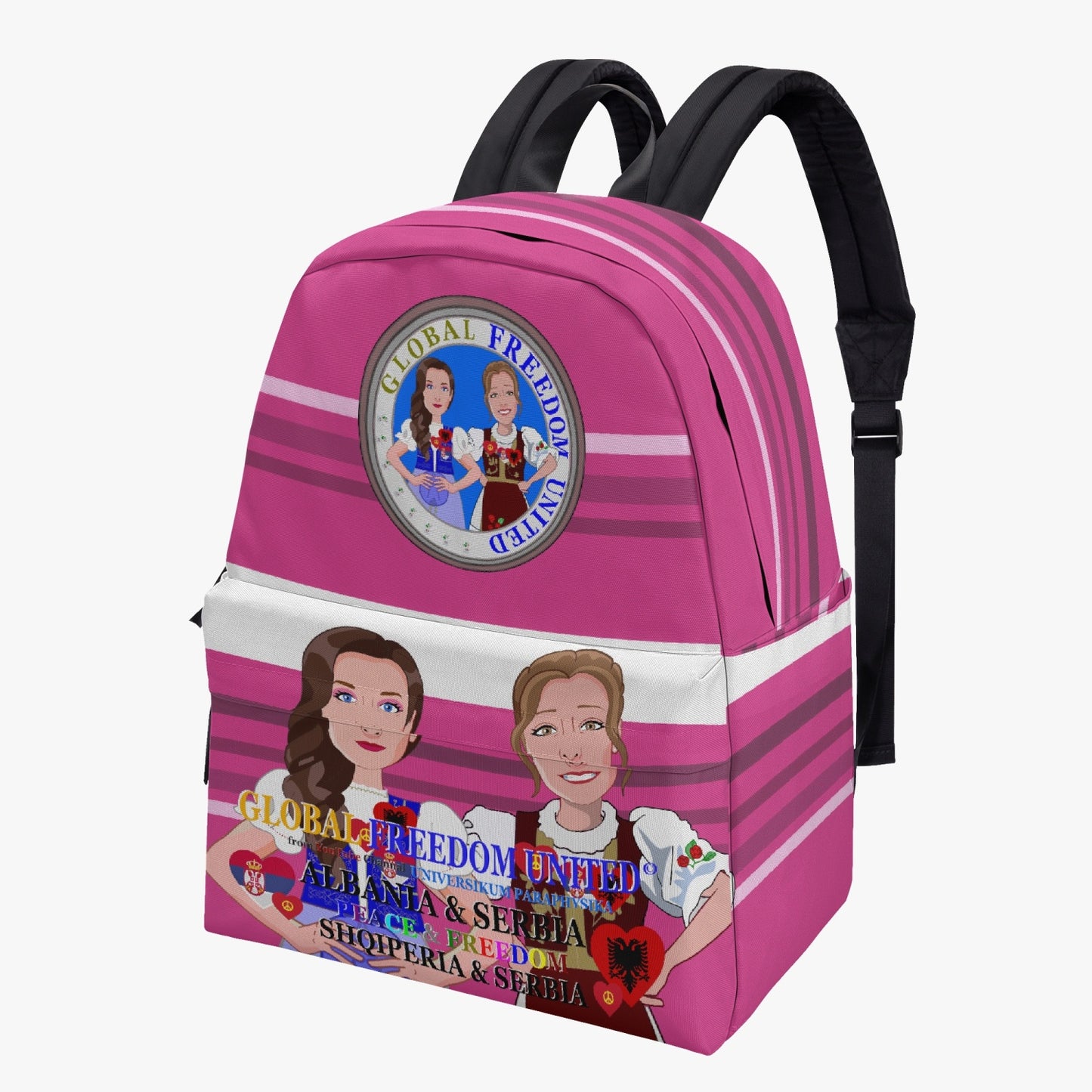 GLOBAL FREEDOM UNITED WOMEN ALBANIA & SERBIA OLD PEACE PINK All-over-print Canvas Backpack