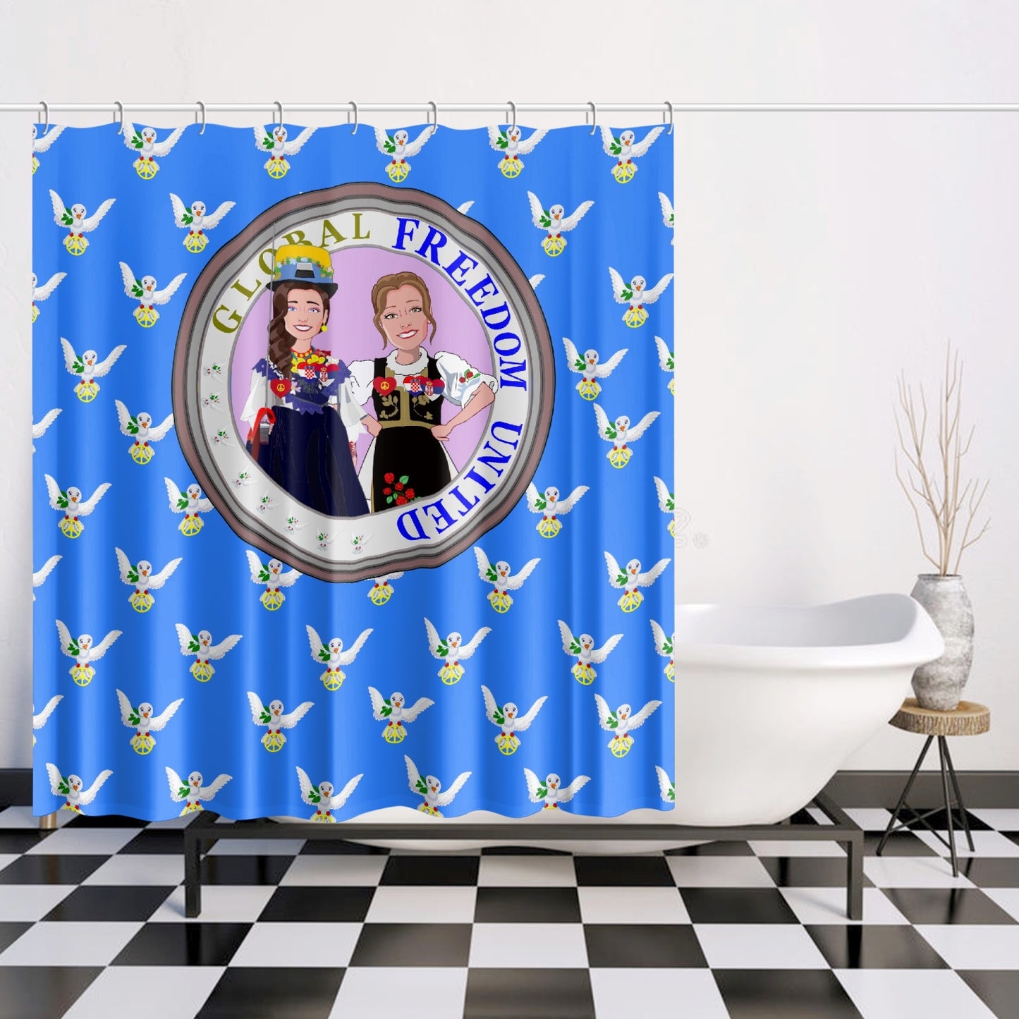GLOBAL FREEDOM UNITED© Women Croatia & Serbia BLUE Quick-drying Shower Curtain