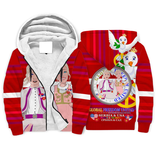 Plush Hoodie GLOBAL FREEDOM UNITED© Women Serbia & USA Red