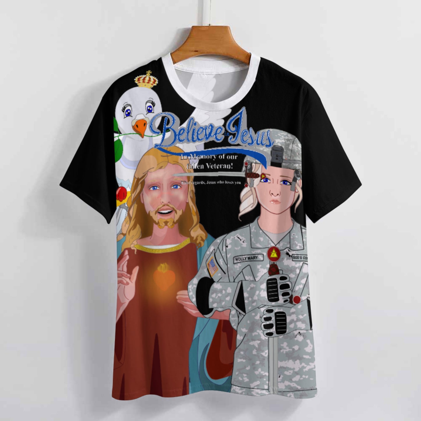 Women´s T-Shirt GLOBAL FREEDOM UNITED© Jesus Christ For Fallen US American Soldiers Black