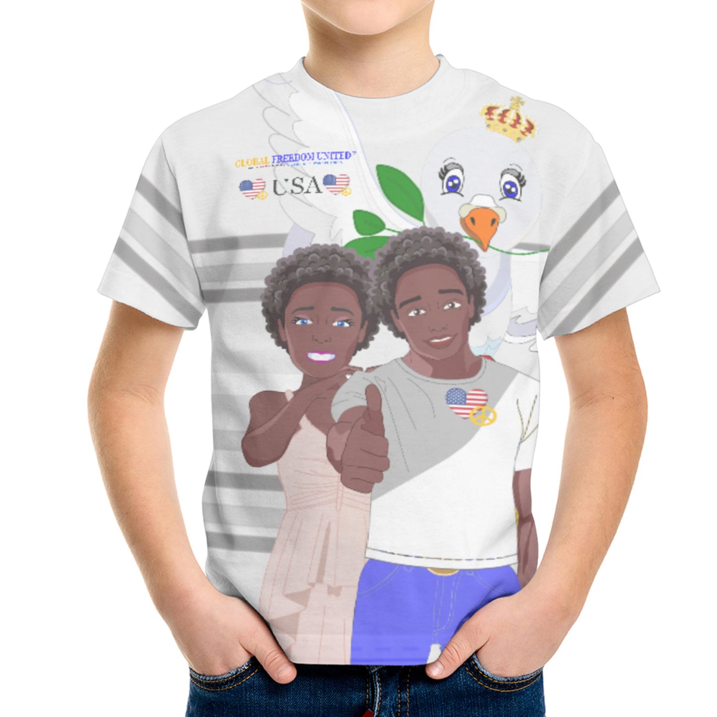 Kit´s T-Shirt GLOBAL FREEDOM UNITED© Couple USA Afro American Grey