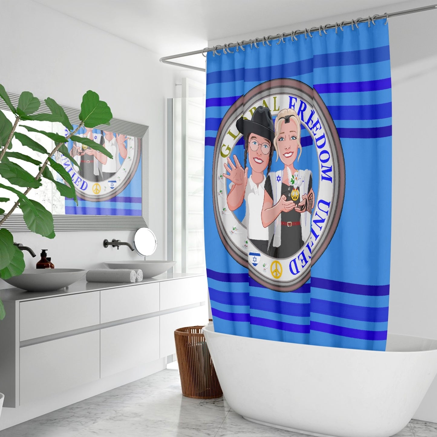 GLOBAL FREEDOM UNITED© Couple Israel Deep Blue - Quick-drying Shower Curtain