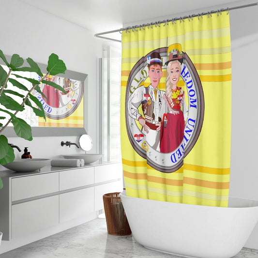GLOBAL FREEDOM UNITED© Couple Croatia Yellow - Quick-drying Shower Curtain