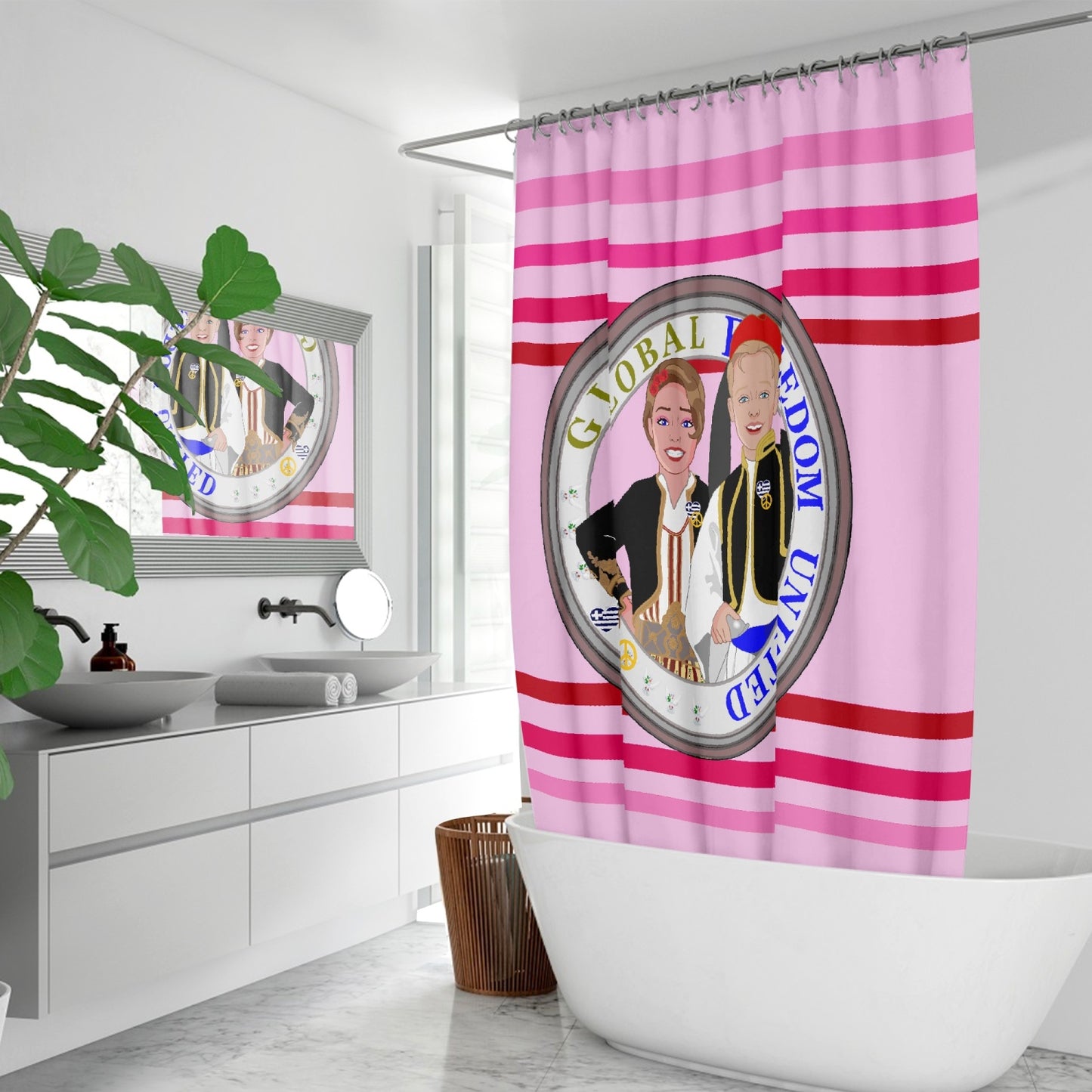 GLOBAL FREEDOM UNITED© Couple Greece  Pink1 Quick-drying Shower Curtain