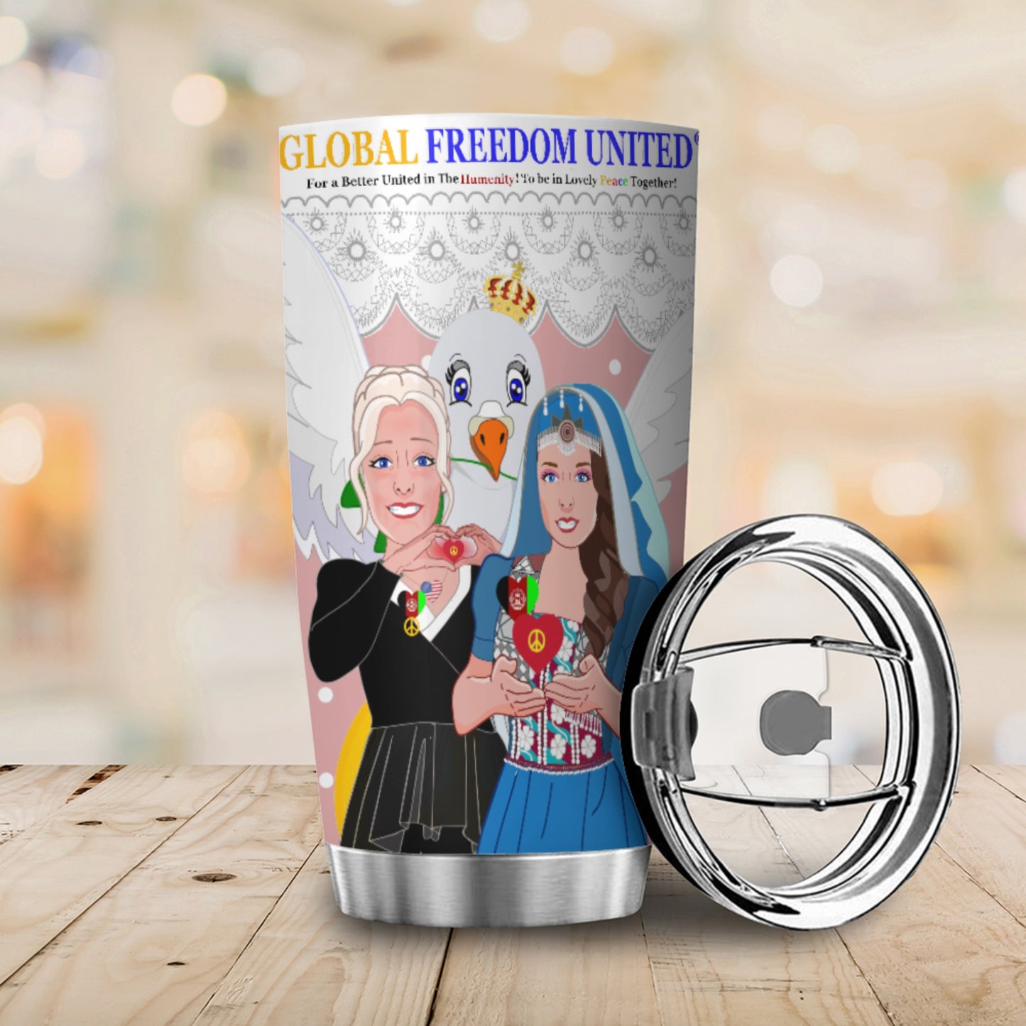 Tumbler GLOBAL FREEDOM UNITED© Women Afghanistan & USA Pink1