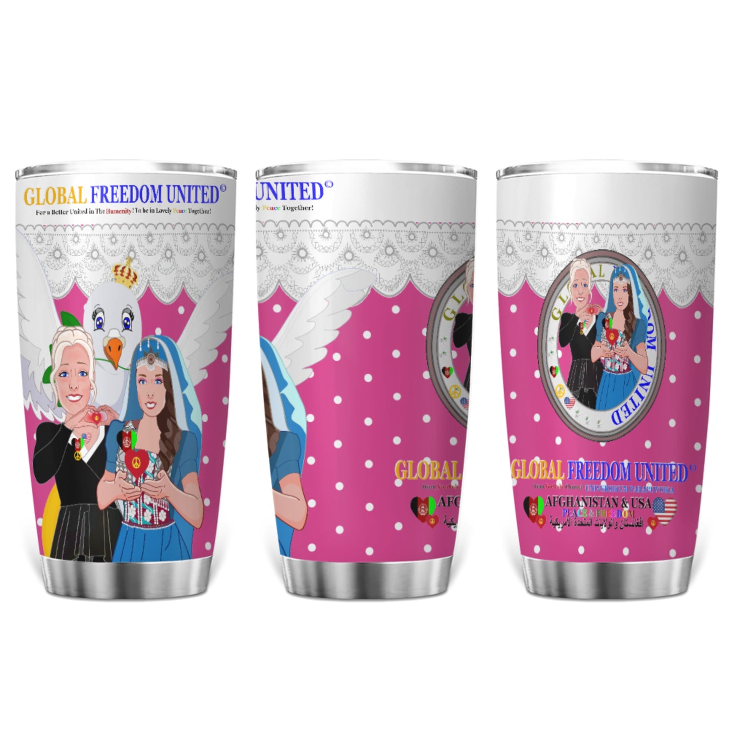 Tumbler GLOBAL FREEDOM UNITED© Women Afghanistan & USA Pink2
