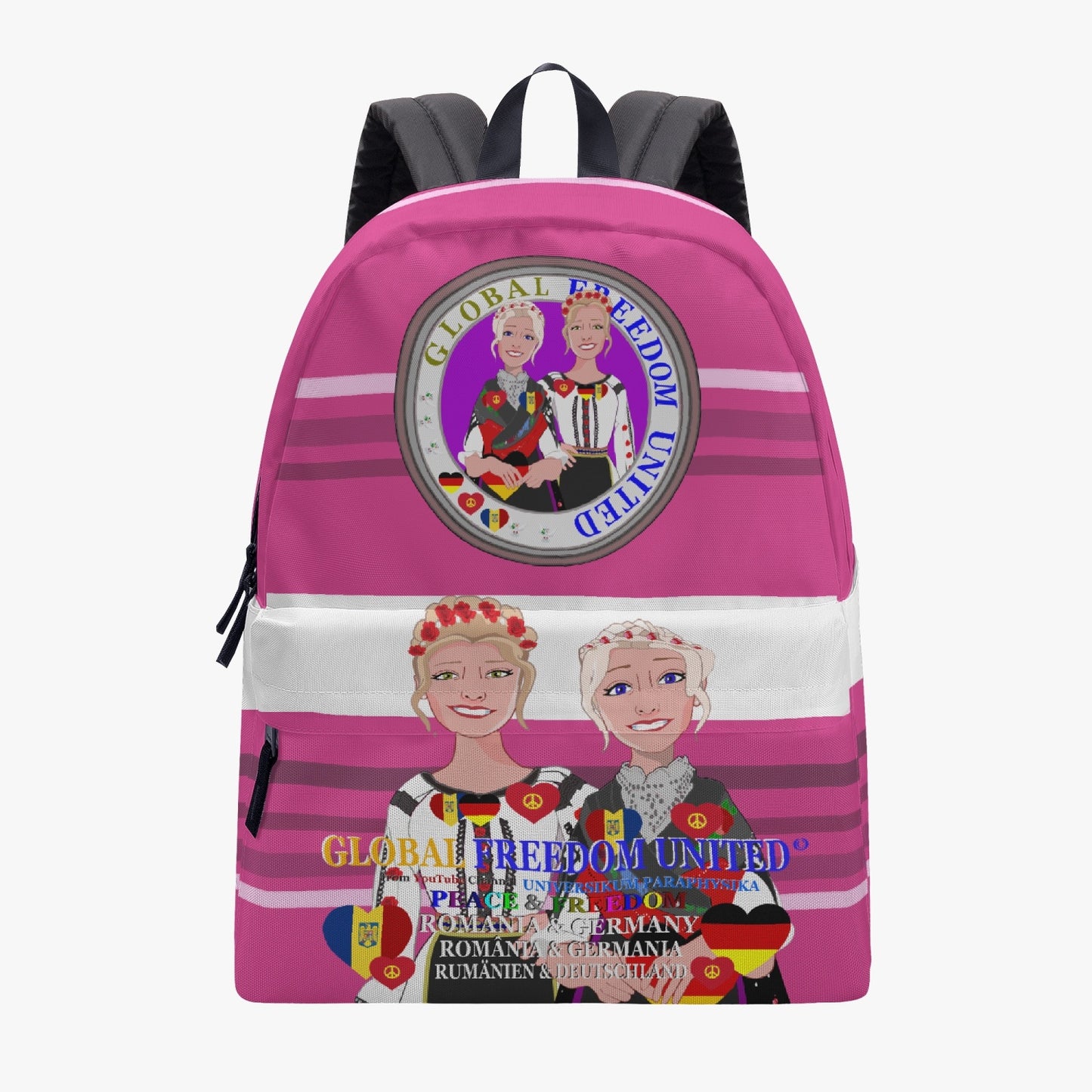 GLOBAL FREEDOM UNITED WOMEN ROMANIA & GERMANY OLD PEACE PINK All-over-print Canvas Backpack