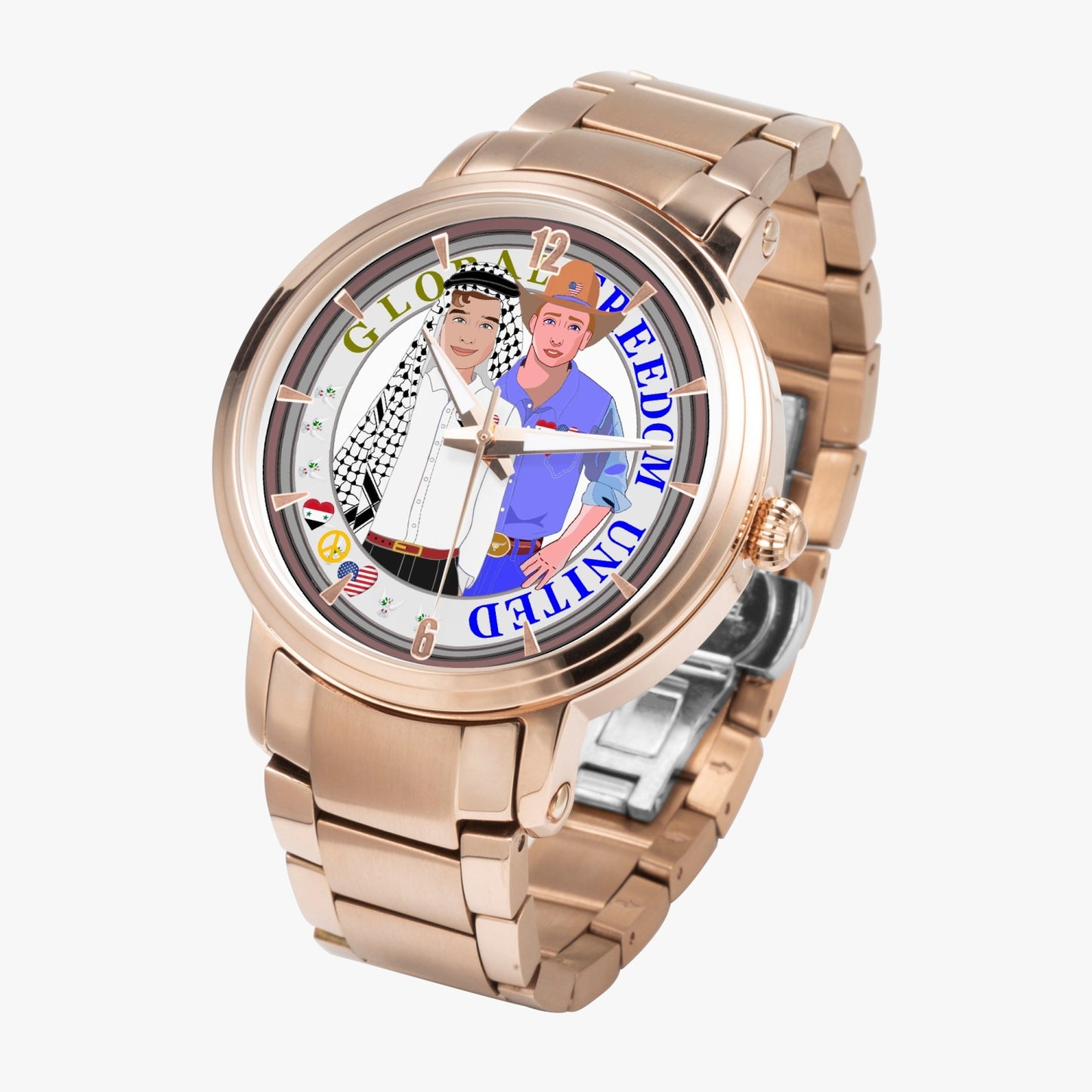 GLOBAL FREEDOM UNITED© New Steel Strap Automatic Watch (With Indicators) Men Syria & USA