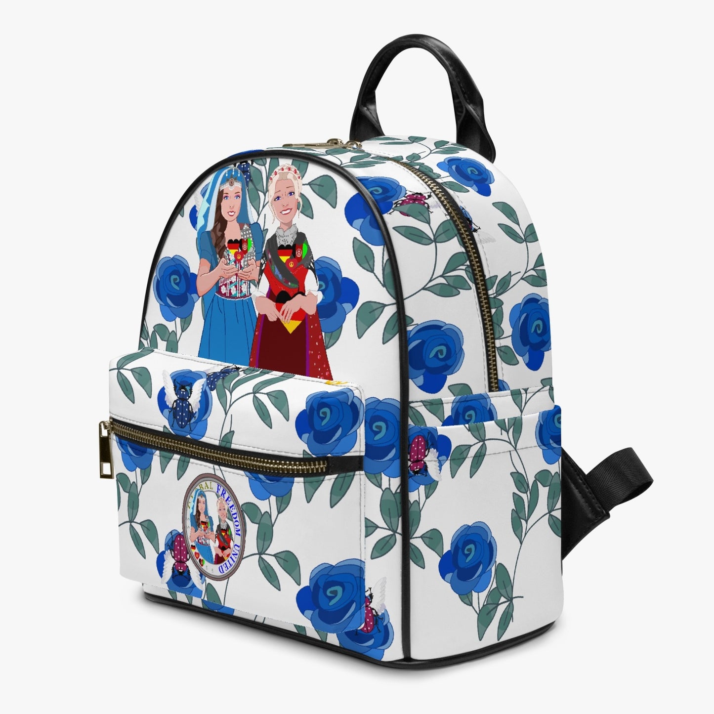 GLOBAL FREEDOM UNITED© Women Afghanistan & Germany Blue Roses - All Over Printed PU Backpack