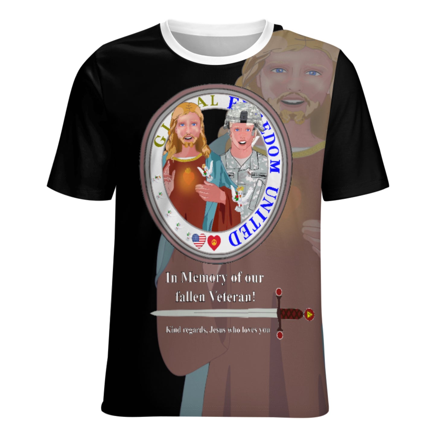 Women´s T-shirt Black GLOBAL FREEDOM UNITED© Jesus Christ For Fallen Veteran US Afro American Soldiers V4