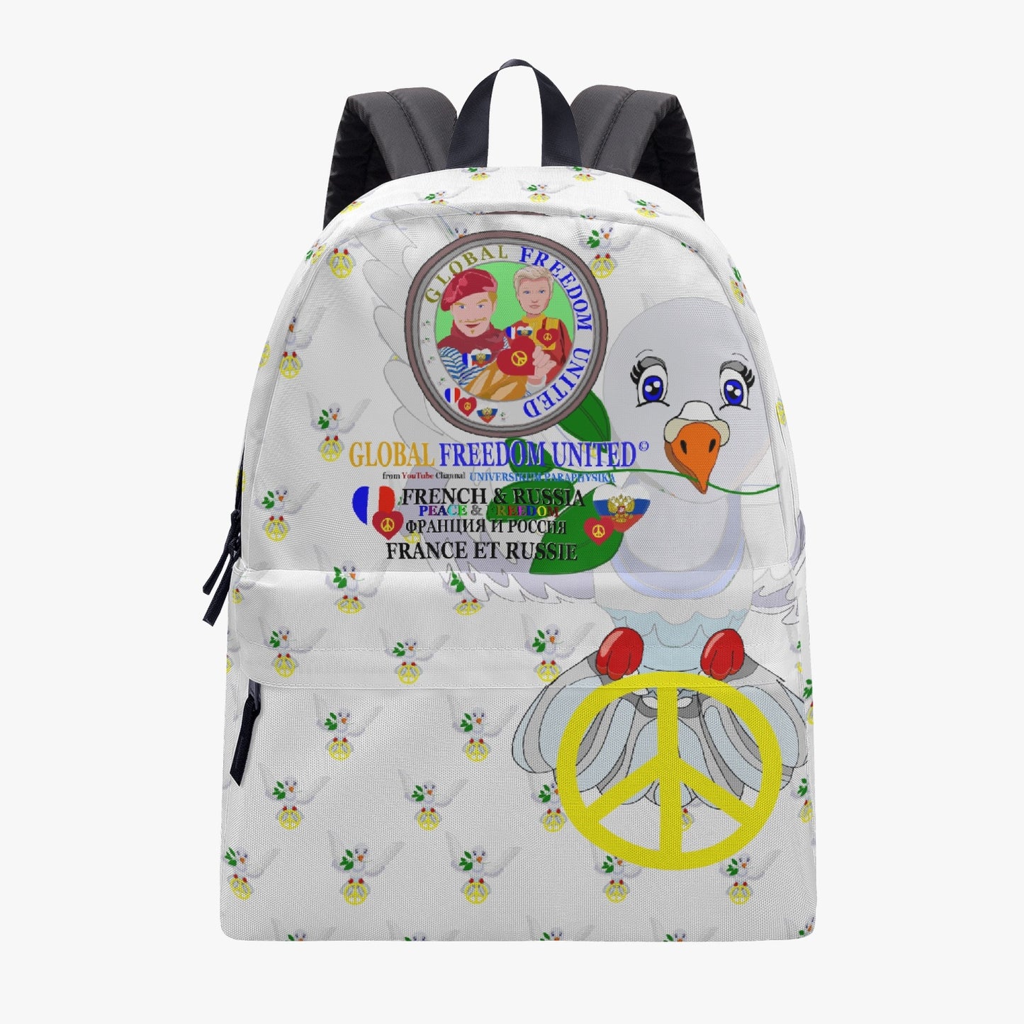 GLOBAL FREEDOM UNITEDMEN DOVE OF PEACE FRENCH & RUSSIA OLD PEACE WIGHT All-over-print Canvas Backpack204. All-over-print Canvas Backpack