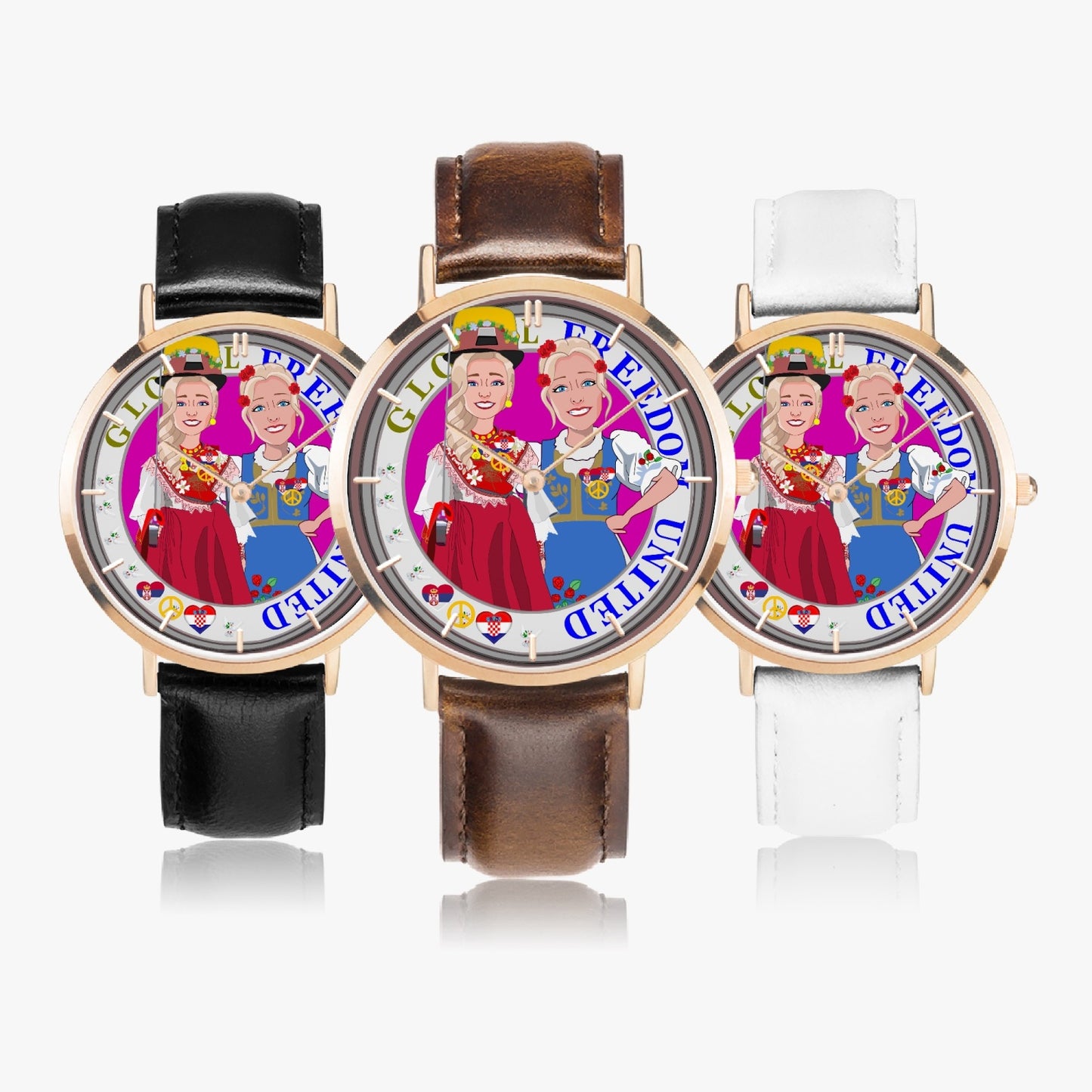 GLOBAL FREEDOM UNITED© Hot Selling Ultra-Thin Leather Strap Quartz Watch (Rose Gold With Indicators) Women Croatia & Serbia  V2