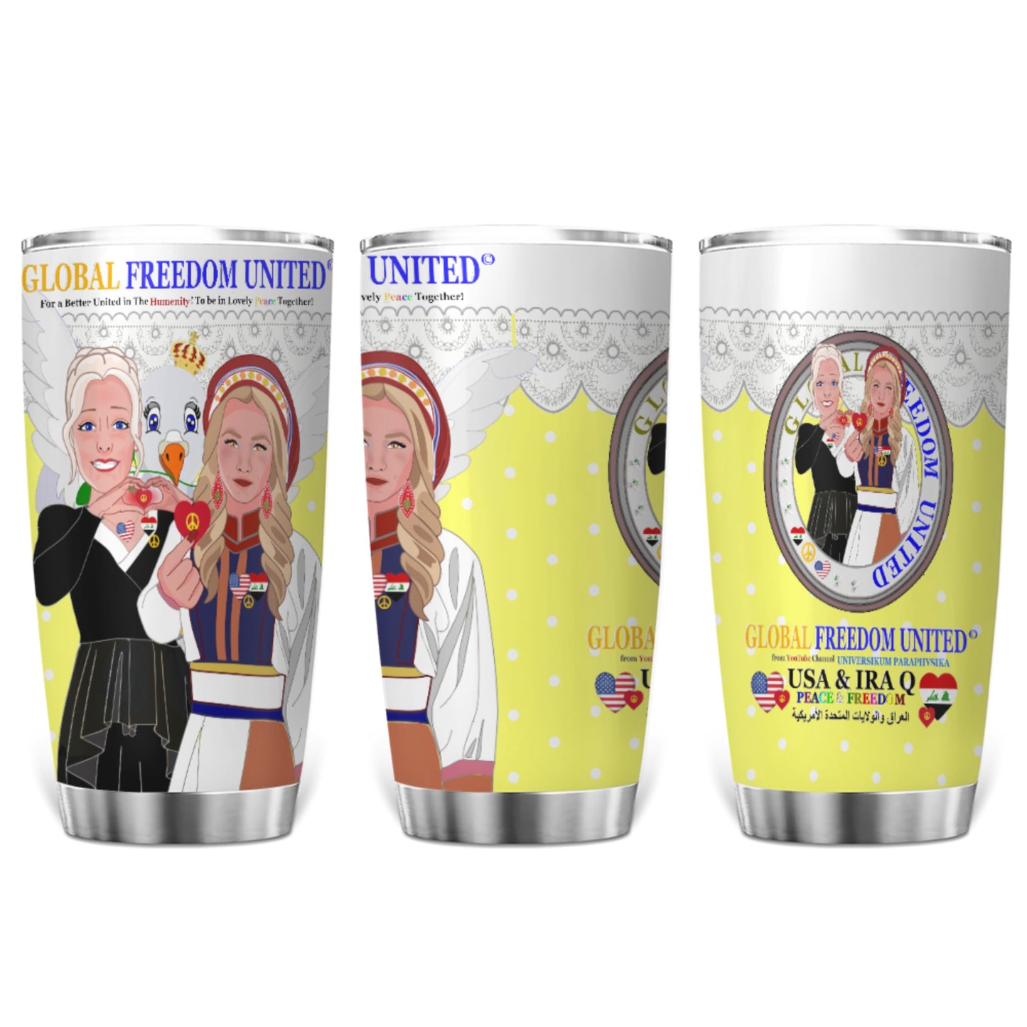 Tumbler GLOBAL FREEDOM UNITED© Women Iraq & USA Yellow