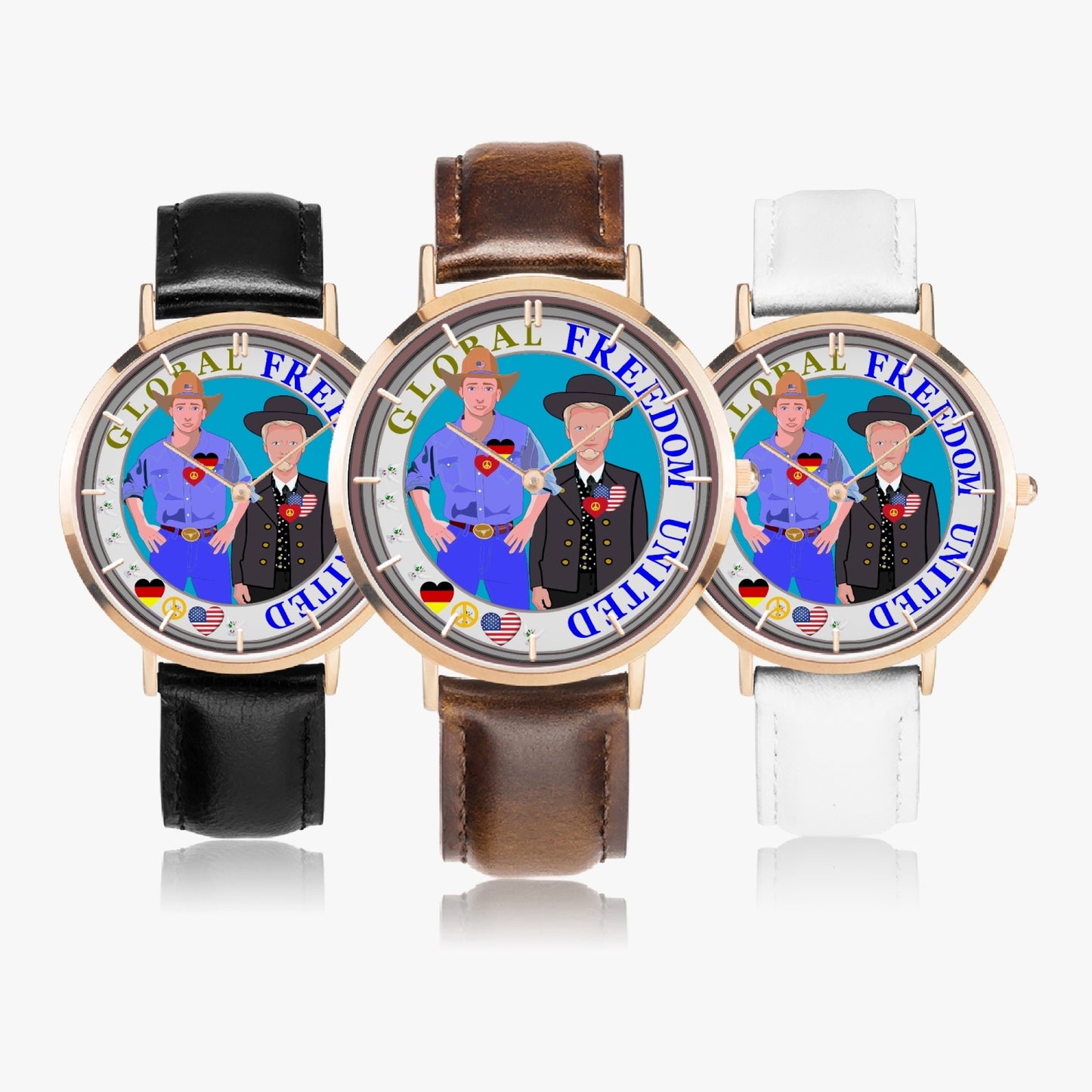 GLOBAL FREEDOM UNITED© Hot Selling Ultra-Thin Leather Strap Quartz Watch (Rose Gold With Indicators) Men Germany & USA