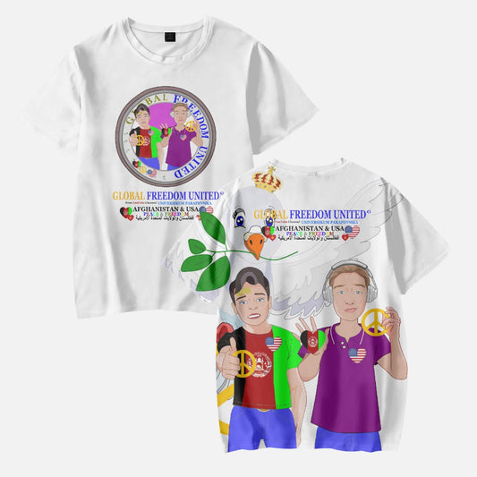 AOP Kids' Short T-Shirts GLOBAL FREEDOM UNITED BOY AFGHANISTAN & USA  V2