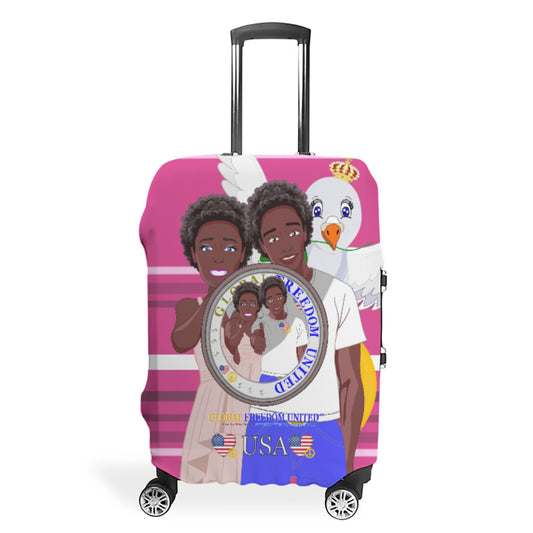 Luggage Cover GLOBAL FREEDOM UNITED© Couple USA Afro American Pink