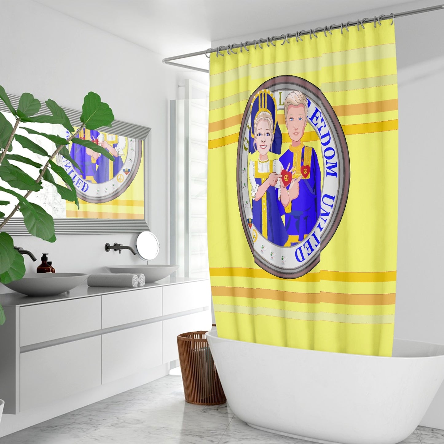 GLOBAL FREEDOM UNITED© Couple Russia Yellow - Quick-drying Shower Curtain