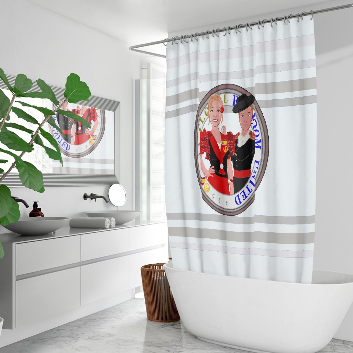 GLOBAL FREEDOM UNITED© Couple Spain wight Quick-drying Shower Curtain